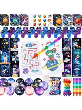 168Pcs Outer Space Party Favors Set - Alien Coloring Books, Crayons & Stickers
